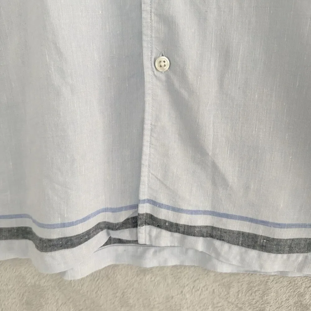 Banana Republic 100% Linen Shirt Mens M Blue Short Sleeve Button Down